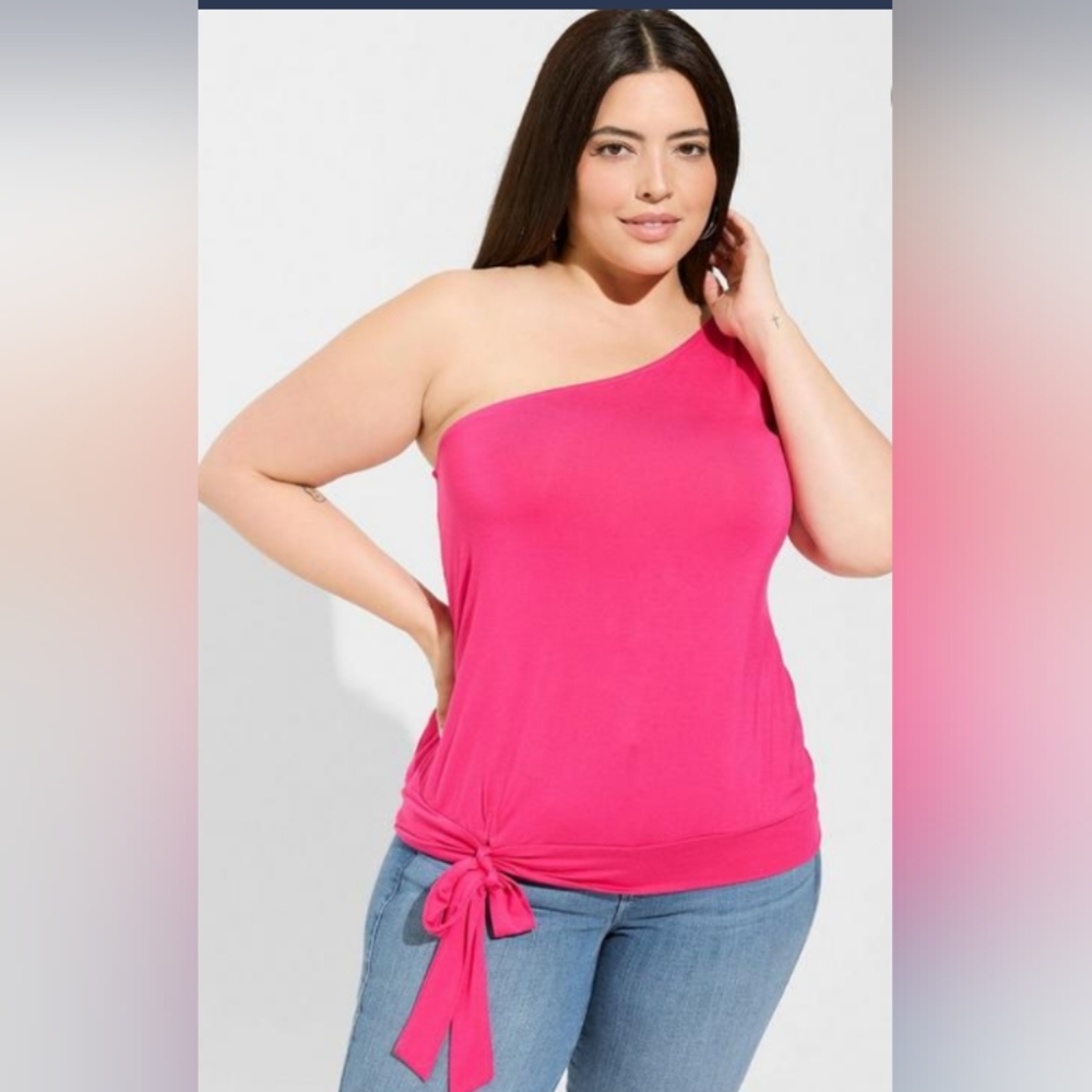New Torrid 3X Super Soft One Shoulder Tie Front Crop Top-Pink Size 3X(22/24) NWT